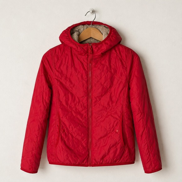 Uniqlo Jackets & Blazers - Uniqlo Quilted Puffer Jacket Women Small Red Fleece Lined Hooded Gorpcore